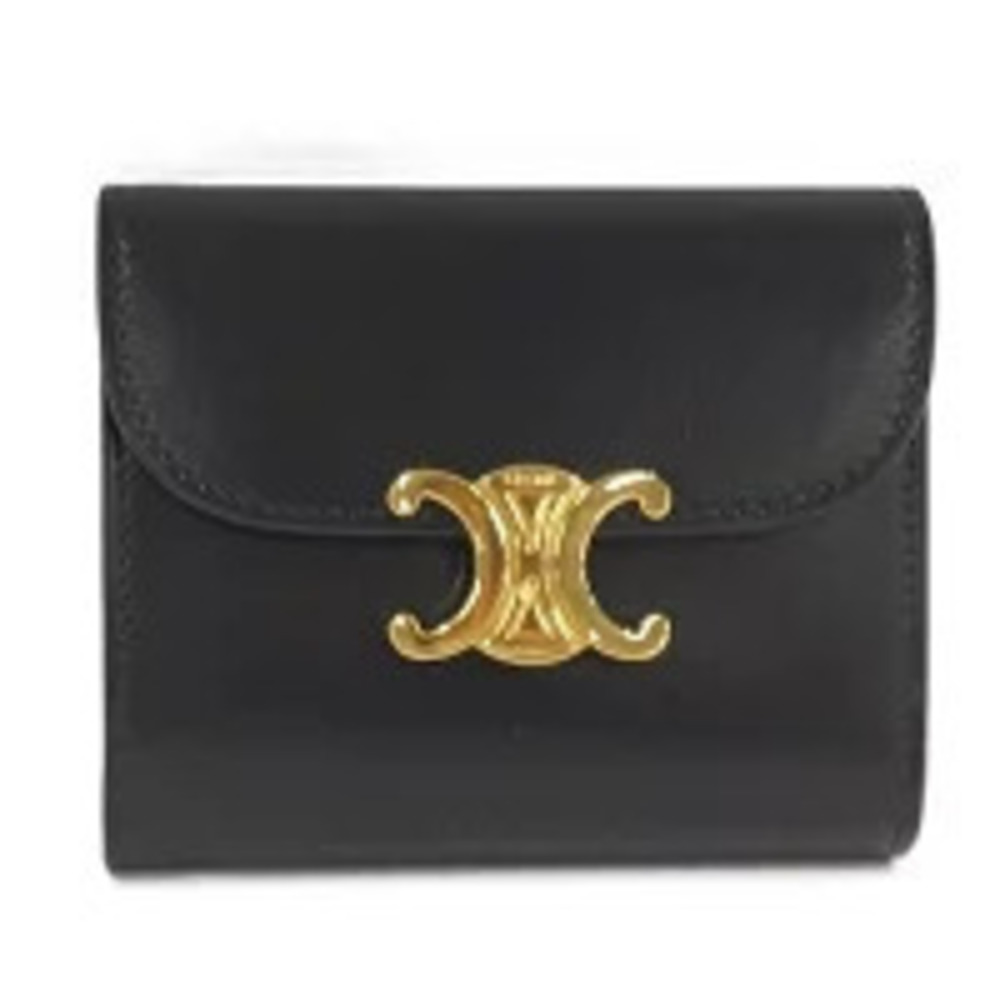 Celine Triomphe Flap Wallet Compact Leather Black